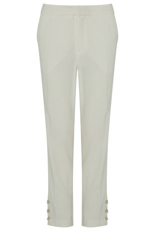Slit Button Trim Ankle Tailored White Trousers