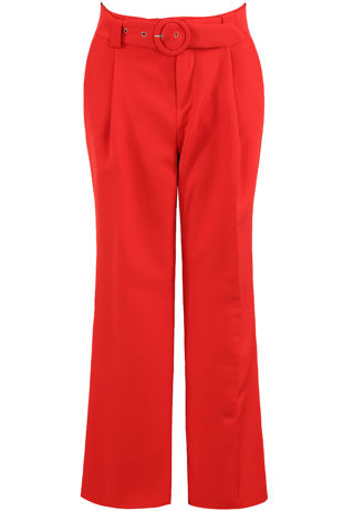 Red Tailored Belted Trousers