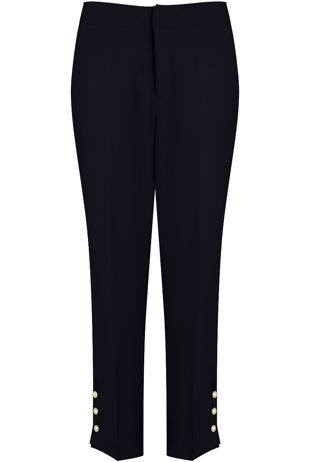 Slit Button Trim Ankle Tailored Navy Trousers