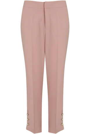 Slit Button Trim Ankle Tailored Rose Trousers