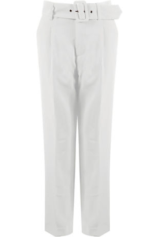White Tailored Belted Pants