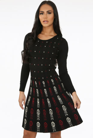 Black Fine Knit Pleated Hem Bodycon Dress