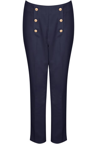 Gold Button Tailored Straight Navy Trousers