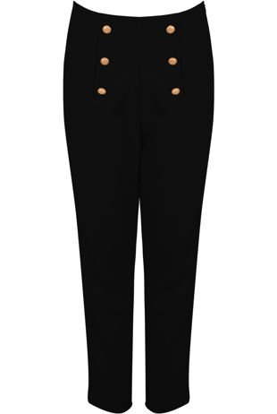 Black Gold Button Tailored Straight Trousers 