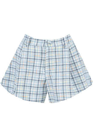 Blue Tweed Pocket Ruffle Shorts