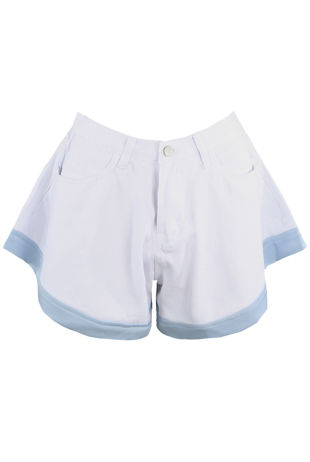 White Two Tone Denim Flared Shorts