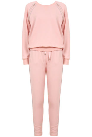 Pink Embellished Sweat Shirt & Trouser Set