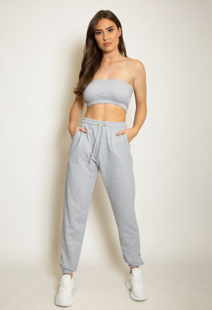 Grey Cropped Bandeau Top And Joggers Set