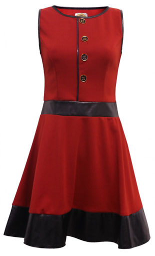 Deep Red and Black PCV Trim Flared Dress