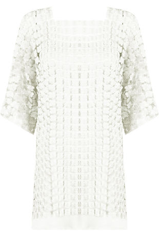 White Embroidered Mesh Shift Dress