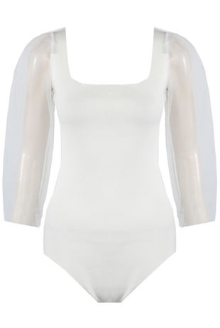 White Long Mesh Sleeve Bodysuit