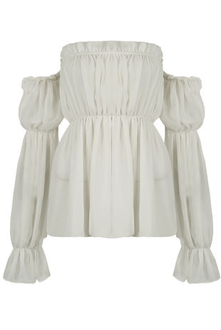 Chiffon Long Sleeve Bardot Top In Cream