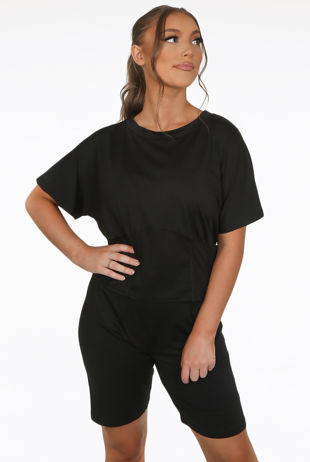 Black T-Shirt & Cycling Shorts Set