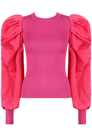 Fuchisa Pleated Long Sleeve Ribbed Jumper