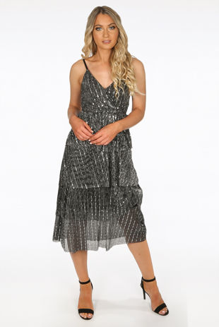 Crepe Chiffon Tier Midi Dress