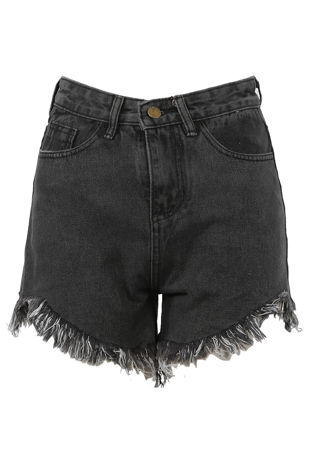 Grey Ripped Hem Denim Shorts