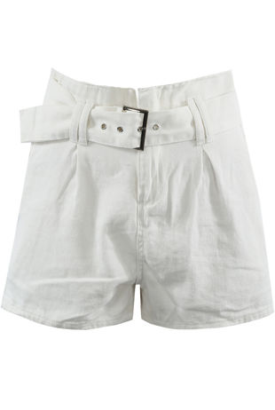 White Asymmetric Belt Shorts