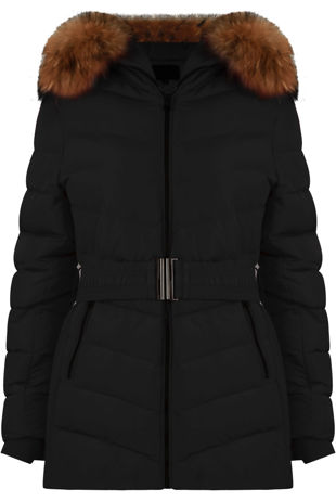 Black Padded Fur Hood Parka Coat