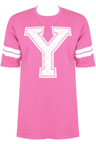 Fuchsia Y Slogan Round Neck Tees