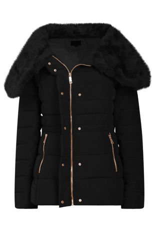 Black Faux Fur Padded Puffer Jacket