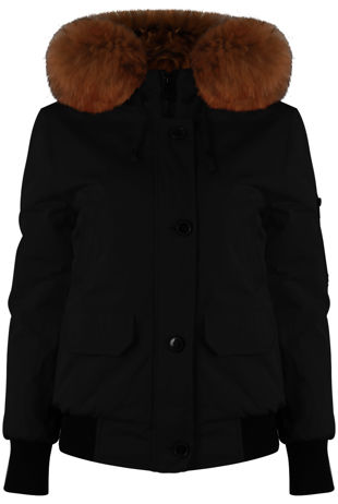 Black Fur Hood Bomber Jacket