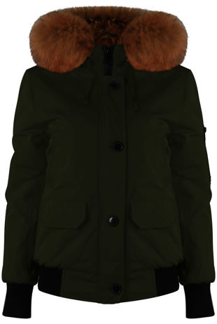 Khaki Fur Hood Bomber Jacket