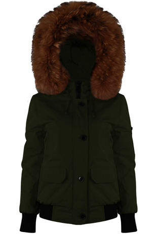 Khaki Fur Hood Bomber Jacket