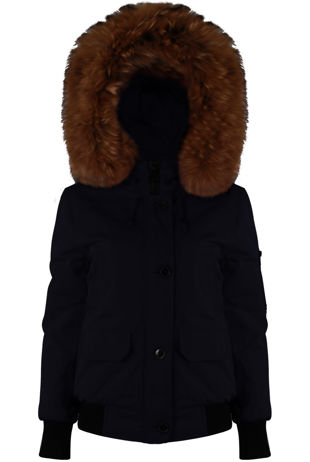 Navy Fur Hood Bomber Jacket