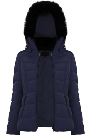 Navy Quilted Puffa Jacket with Black Faux Fur