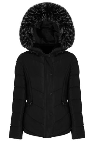 Black Faux Fur Hood Puffer Jackets 