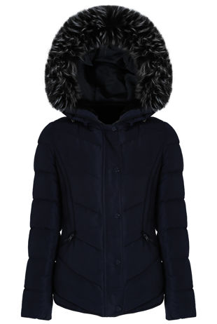 Navy Faux Fur Hood Khaki Puffer Jackets