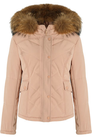 Attentif Pink Jacket With Fur Trim Hood