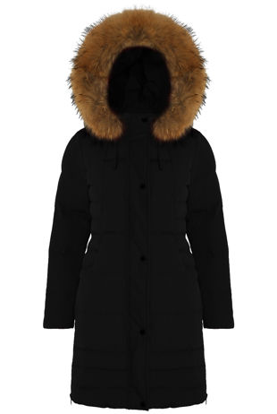Golden Fur Hood Long Parka Coat