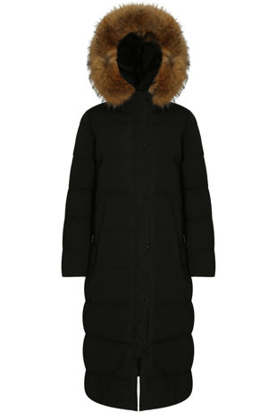 Black Golden Fur Hood Parka Coat