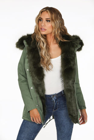 Attentif Green Parka With Faux Fur