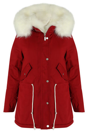 Red Parka Coat with White Fur Lining