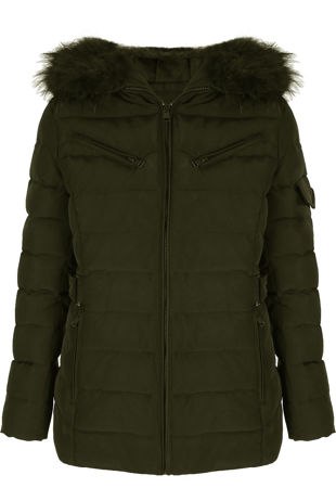 Khaki Faux Fur Hood Parka Jacket