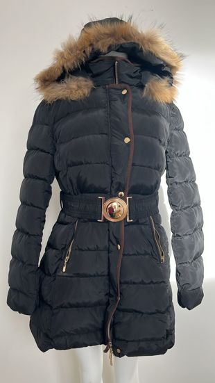 Black Quilted Beige Fur Hood Puffer Jackets