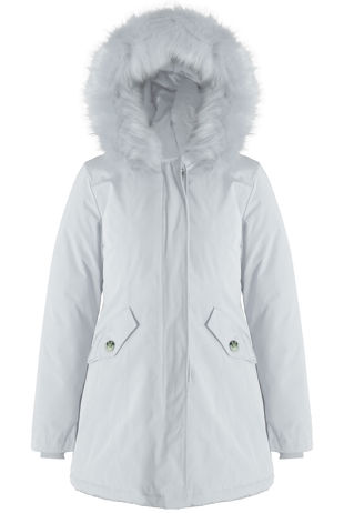 White Fur Hood Canvas Parka Coats