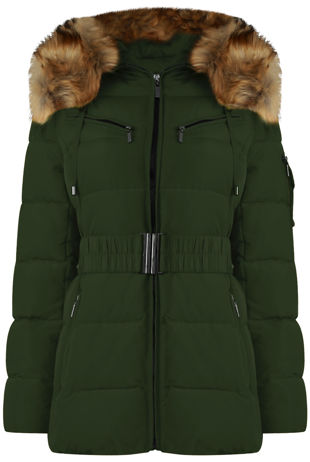 Khaki Puffa Jacket with Golden Faux Fur 