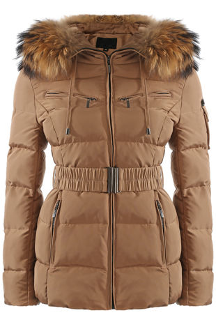 Camel Quilted Natural Fur Puffer Jackets