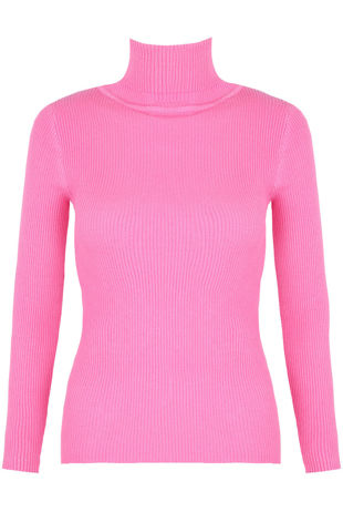 Fuchsia High Neck Ribbed Jumper