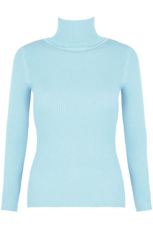Sky Blue High Neck Ribbed Jumper 