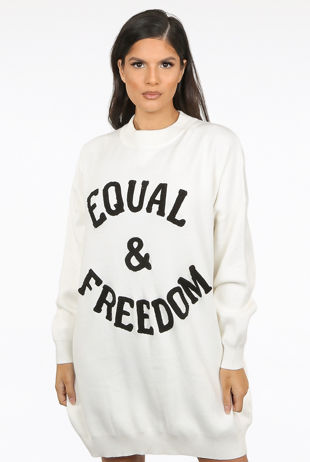 Cream Slogan Longline Jumper