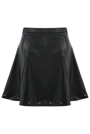 Star Studs Trim PU Flare Skirt