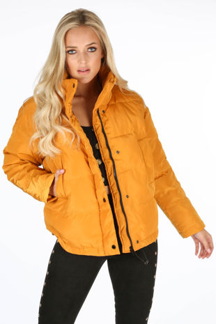 Padded Bomber Jacket In Mustard