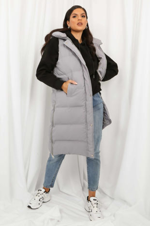High Shine Sleeveless Long Puffer Jacket