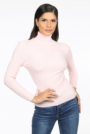 Rose Ribbed Roll Neck Jumper 