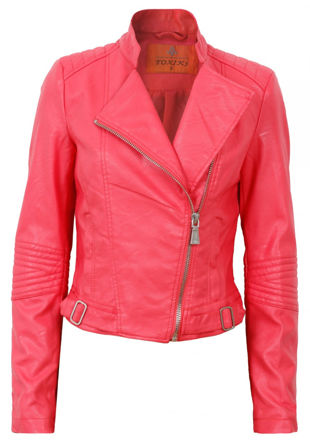 Candy Pink Paded Shoulder PVC Biker Jacket 