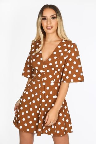 Tan Tailored Polka Dot Playsuit
